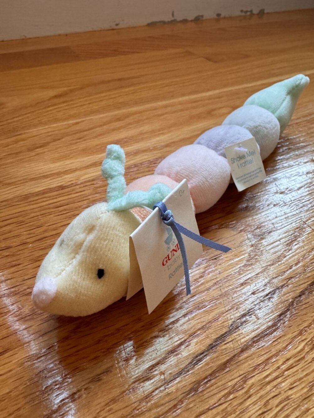 GUND Vintage Baby Rattle Mini Tinkle Crinkle Caterpillar Pastel New With Tags